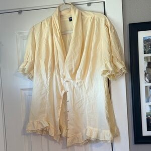 Chic Cream Women's Peasant  Blouse with Lace and Pearls